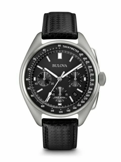 Bulova Lunar Pilot 45mm Silver-Tone Stainless Steel with Black Leather Band and Black Dial - 96b251