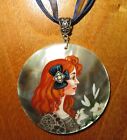 Elisabeth Sonrel Young woman with lily signed Pendant Hand Painted Shell Russian
