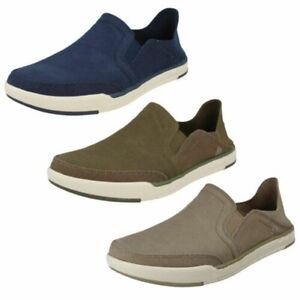 Mens Cloud Steppers by Clarks Canvas Slip On Shoes Step Isle Row