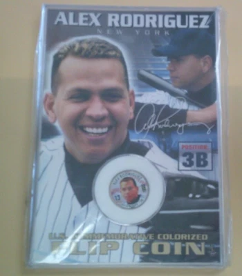 NY Yankees Derek Jeter and Alex Rodriguez US Commemorative Colorized Flip Coin - Imagem 1 de 2