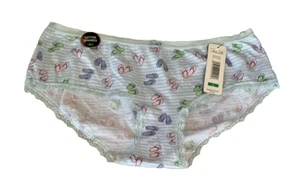 Vtg RENE ROFE Y2K Hipster Cotton Spandex Brief Flip Flop Stripe Lace NWT Sz L - Picture 1 of 14
