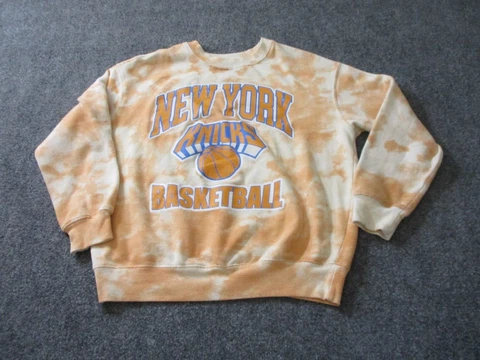 New York Knicks Sweatshirt Women's Medium Orange Crewneck Hybrid NBA Tie Dye * Cover
