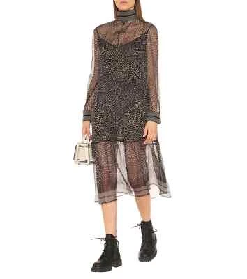 Vestido midi de seda a lunares Rag & Bone Libby manga larga botones dobladillo en capas XXS Foto 1 de 4