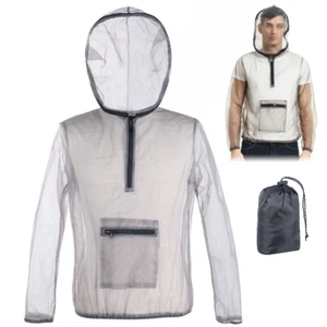 Outdoor Bug Jacket Ultralight Mesh Hooded Bug Jacket Anti-mosquito See Through - Picture 1 of 12