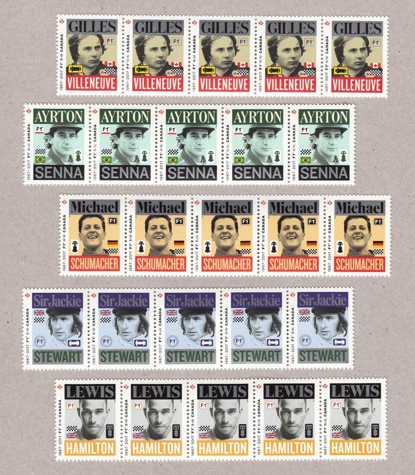 ЧЕМПИОНЫ ФОРМУЛЫ 1 = УНИКАЛЬНЫЙ набор из 5 полосок x 5 sts fr ПРЕСС-лист Канада 2017 - Изображение 1 из 1