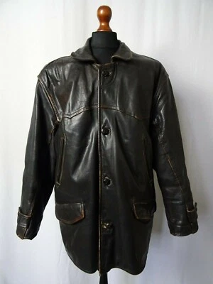 Chaqueta de motociclista vintage gitana de cuero marrón para hombre XL 46R Foto 1 de 4