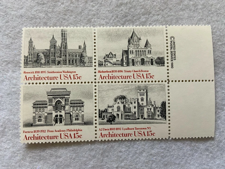 Architecture  USA 15 Cents Lot of 4 Unused Postage Stamps - Image 1 of 1
