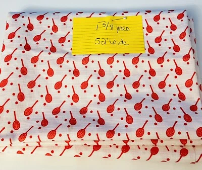 Raqueta de tenis vintage de poliéster blanca con estampado rojo 1 5/8 yardas Foto 1 de 4