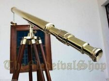 Morski mosiężny teleskop 99,1cm drewniany trójnożny statyw Spyglass Antyk Boże Narodzenie