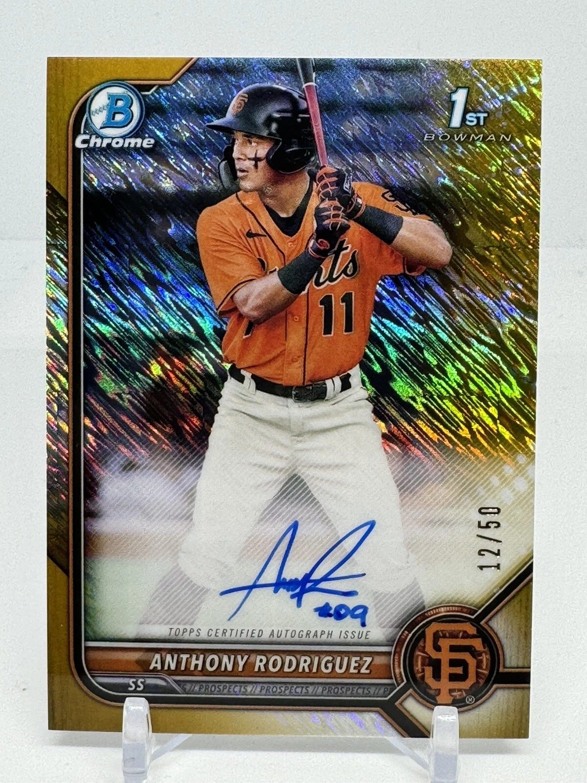 Anthony Rodriguez 2022 Bowman Chrome 1st Bowman Auto Gold Shimmer /50 Giants