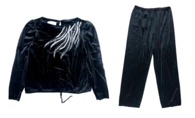 Barad Co Tom Bezduda L винтажный 70-х черный трек костюм бархата блестки брюки куртка  - Изображение 1 из 4