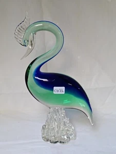 BELLISSIMO CIGNO IN PESANTE VETRO DI MURANO VERDE BLU 1970 VINTAGE 25,5 CM. CH71 - Foto 1 di 9
