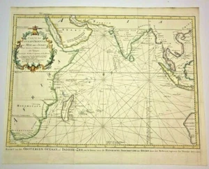 INDIAN OCEAN 1746 NICOLAS BELLIN LARGE ANTIQUE ENGRAVED SEA CHART - Picture 1 of 12