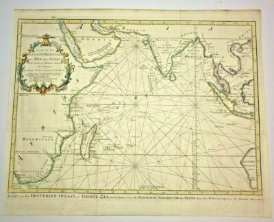 ИНДИЙСКИЙ ОКЕАН 1746 НИКОЛА БЕЛЛИН БОЛЬШАЯ АНТИКВАРНАЯ ГРАВИРОВАННАЯ МОРСКАЯ КАРТА - Изображение 1 из 4