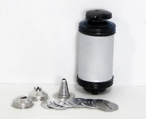 De Colección Negro Plata Espejo Galleta Cocina Pastelería Prensa Spritz 12 Discos 3 Puntas M-0358-22 - Imagen 1 de 4