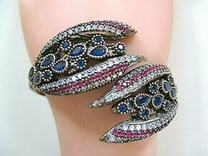 SILBER ARMREIF ° RUBIN / BLAUE SPINELLE ° 925 / 1000 ° Kristall Steine °  - Bild 1 von 12