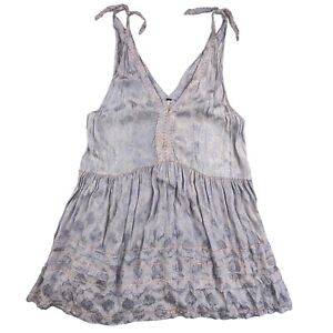 Free People Babydoll Top Dress Embroidered Ruffles Floral Purple Lace Women’s L