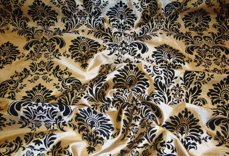 DORADO tafetán flocado damasco TELA POR YARDA cortinas decoración del hogar ropa  Foto 1 de 1