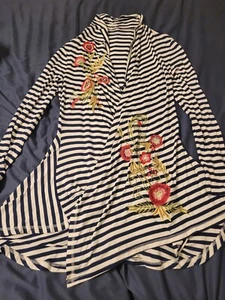 soft surrounding womens Cardigan XS blue white striped floral Boat Life Nautical - Picture 1 of 6