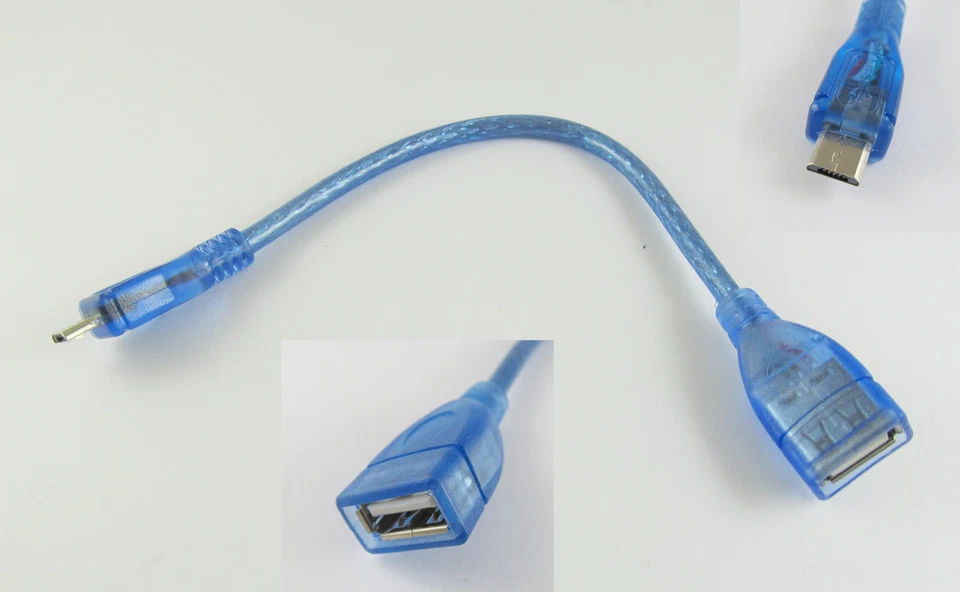 Blue Micro 5 Pin USB B Male Plug to USB 2.0 A Female Host OTG Data Adapter Cable - Image 1 of 2
