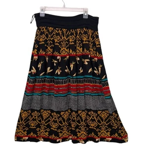 VTG Ethnic Print Midi Maxi Skirt Womens 14 Folk Art ESSAY Sharon Anthony BOHO - Picture 1 of 10