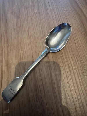 Antique Victorian 1847 Sterling Silver Fiddleback Spoon Hayne & Cater 180mm 40g - Image 1 of 3