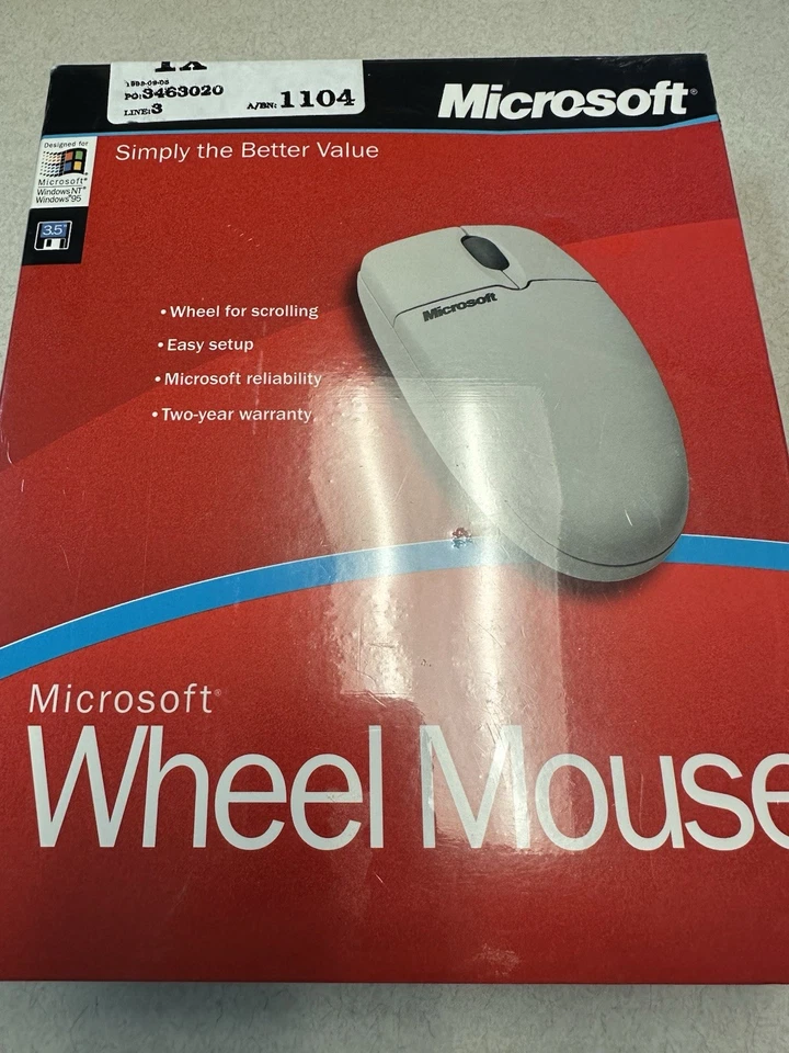 Vintage Microsoft Wheel Mouse Serial Port PS/2 Windows 2000 NT 98  NEW SEALED - Image 1 of 4