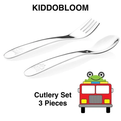 Juego de utensilios de acero inoxidable para niños Kiddo Bloom Frog camión de bomberos FLT-TRCK-STL-BX Foto 1 de 3