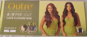 Outre 100% Echthaar 6"x5" vorgeschnittene Lace Verschluss Perücke HHB-Lockerer Körper 26" schwarz #1 - Bild 1 von 3