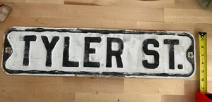 Vintage Tyler  Street Sign Heavy embossed Porcelain over Steel antique 1950s - Picture 1 of 3