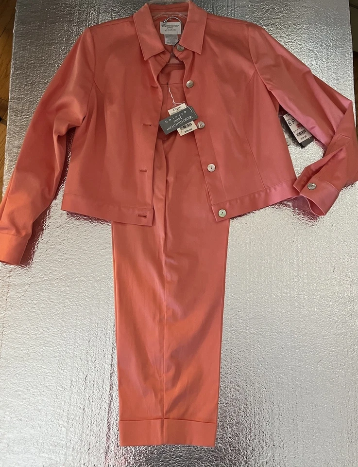 Worthington Petite Coral Pant Suit 8P Blazer Jacket 6P Coral Pants Flat Cuffed - Image 1 of 4