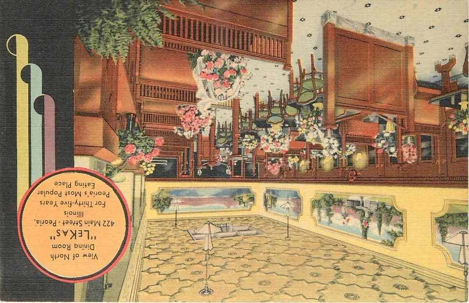 1940s Peoria Illinois Le Kas restaurant interior occupation Postcard 25-10448 - Image 1 of 2
