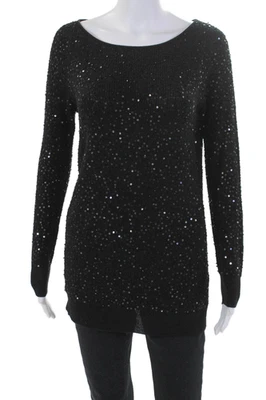 Женский шерстяной вязаный пуловер с блестками Alice + Olivia свитер топ черный размер XS - Изображение 1 из 4