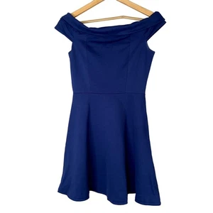 LULUS Dress Women Size Small Season Of Fun Off The Shoulder Skater Denim Blue - Picture 1 of 7