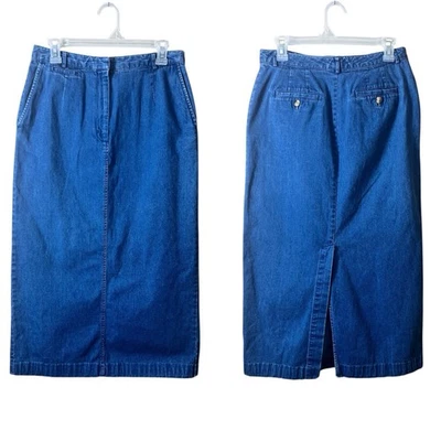 Vintage Talbots Cotton Denim Maxi Pencil Skirt Size 10 Preppy Minimalist Casual - Image 1 of 4
