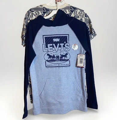 NUEVO CON ETIQUETAS Levi's Youth Sudadera Térmica + Conjunto de Camiseta Paquete de 2 Niños Talla 7/8 Logo Azul Foto 1 de 4