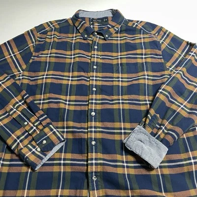 Camisa de franela con botones a cuadros calce clásico Nautica para hombre 2XL marrón marino Foto 1 de 4