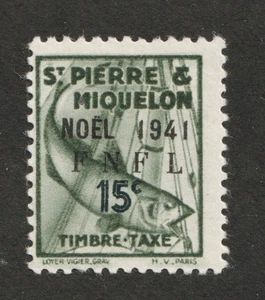 1942 St-Pierre et Miquelon Sc# J50 (15 ¢ postage due). Cod Fish. MH Cv$24.00 - Picture 1 of 1