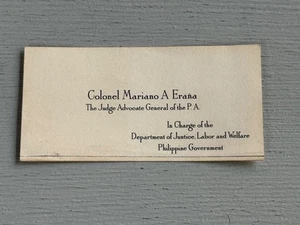 Vintage Business Card Dept of Justice Colonel Erana Manila Philippines 1940s - Picture 1 of 3
