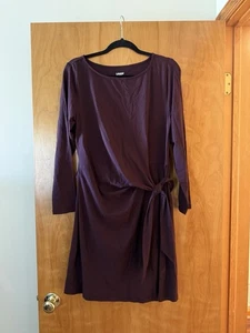 Lands End Kleid Pflaume Lila Langarm Seite Bindegürtel U-Boot-Ausschnitt Neu mit Etikett Medium 10-12 - Bild 1 von 10