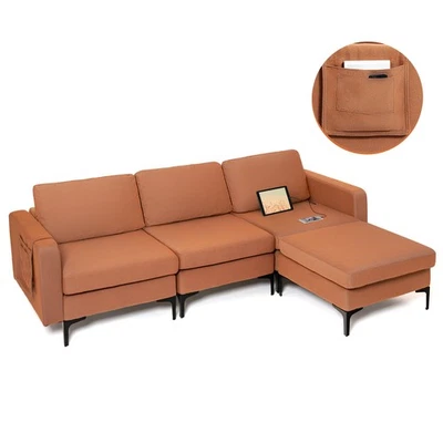 Modular L-shaped Sectional Sofa w/ Reversible Chaise & 2 USB Ports Orange - Image 1 of 4