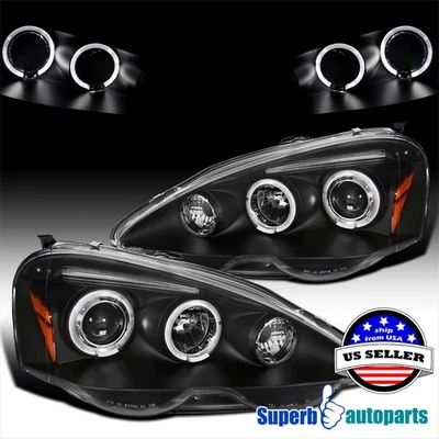Fits 2002-2004 Acura RSX Halo Projector Headlights LED Strip Black Pair - Image 1 of 4