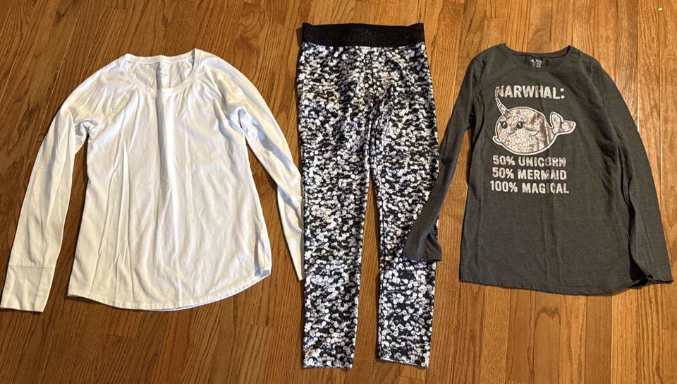 Lote de 3 piezas Niñas Talla 16 Niños Lugar Manga Larga Camisa Justicia Leggings Pantalones Foto 1 de 4