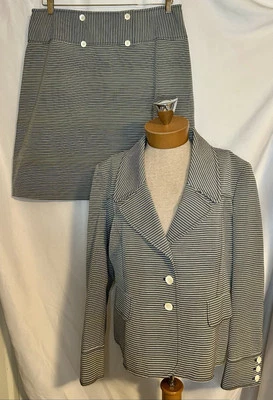 Novo Com Etiquetas Ellen Tracy Conjunto de Saia Blazer 2 Peças Forrada Azul Branco Tamanho 16 - Imagem 1 de 4