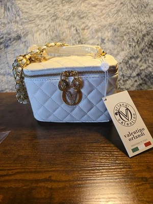 Valentino Orlandi Mango Superior Tocador Caja Bolso Correa Cadena V-3022D Blanco Nuevo con Etiquetas @ $330 Foto 1 de 4