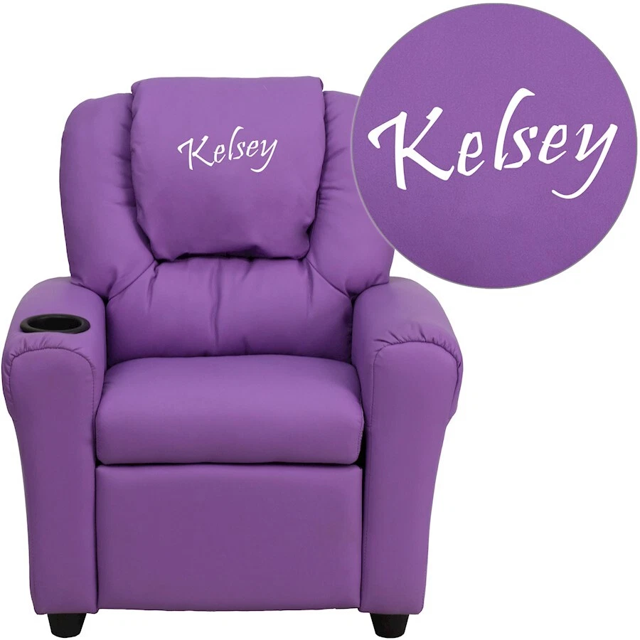 Flash Personalized Lavender Vinyl Kids Recliner/Cup Holder and Headrest - Image 1 of 1