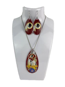 Washington Redskins Team Logo Vintage Teardrop Spinner Earrings &/ Necklace Set - Picture 1 of 4