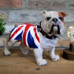 British Bulldog Ornament Union Jack Patriotic Dog Figure 29cm Resin Decorative - Picture 1 of 9