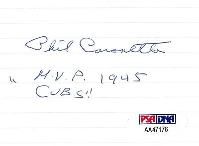 Phil Cavarretta Signed Cut Index Card PSA/DNA COA 1945 Cubs Baseball Autograph 2 - Image 1 of 4