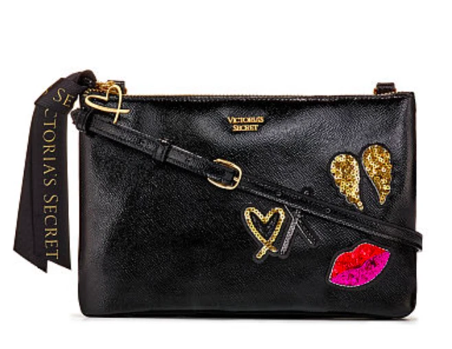 Victoria's Secret Runway Patch Vanity Black Lips Beauty Bag Makeup Train Case